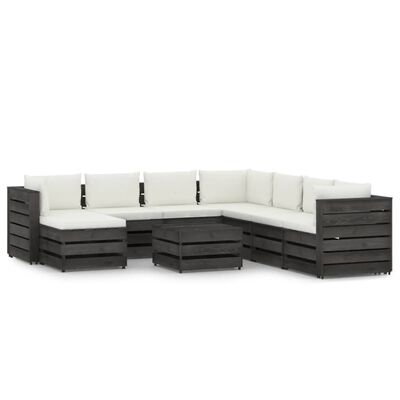 vidaXL 9 pcs conj. lounge jardim c/ almofadões madeira impreg. cinza