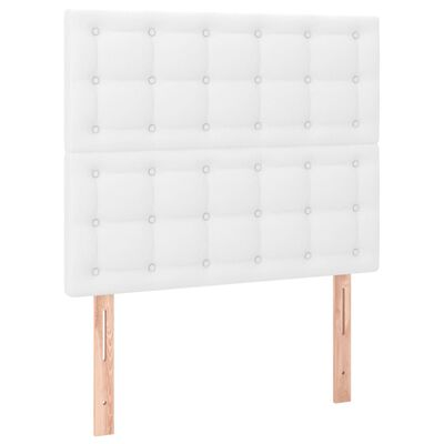 vidaXL Cama box spring c/ colchão/LED 90x200cm couro artificial branco