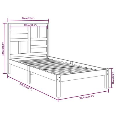 vidaXL Estrutura de cama solteiro 90x190 cm madeira maciça branco