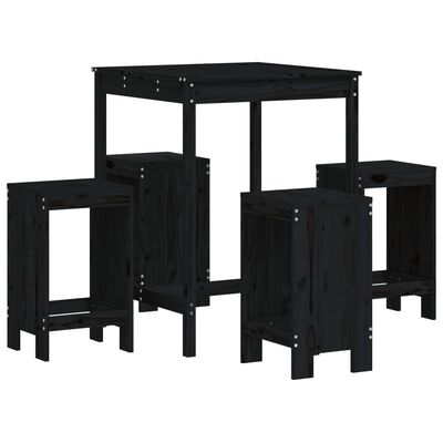 vidaXL 5 pcs conjunto de bar para jardim pinho maciço preto