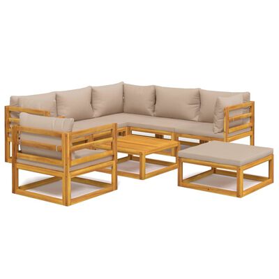 vidaXL 8pcs conj. lounge jardim madeira c/almofadões cinza-acastanhado