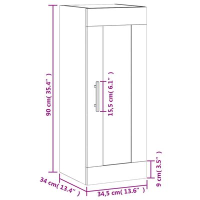 vidaXL Armário de parede 34,5x34x90 cm derivados madeira cinza cimento