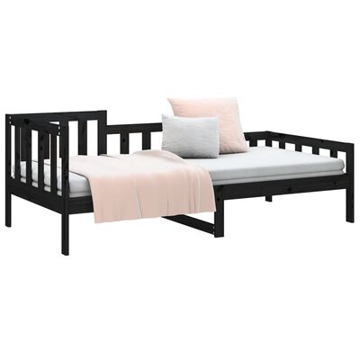 vidaXL Sofá-cama 90 x 200 cm madeira de pinho maciça preto