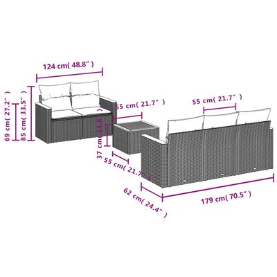 vidaXL 6 pcs conjunto sofás de jardim c/ almofadões vime PE preto