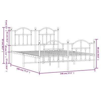 vidaXL Estrutura de cama com cabeceira e pés 140x190 cm metal preto