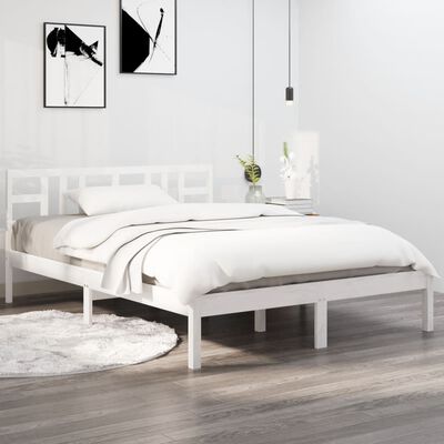 vidaXL Estrutura de cama casal 135x190 cm madeira maciça branco