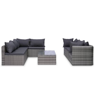 vidaXL 9 pcs conjunto lounge de jardim c/ almofadões vime PE cinzento