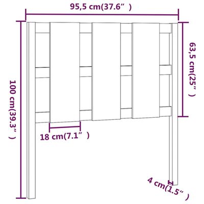 vidaXL Cabeceira de cama 95,5x4x100 cm pinho maciço