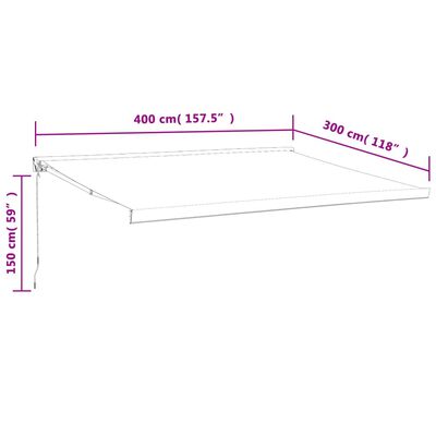 vidaXL Toldo retrátil 4x3 m tecido e alumínio amarelo e branco