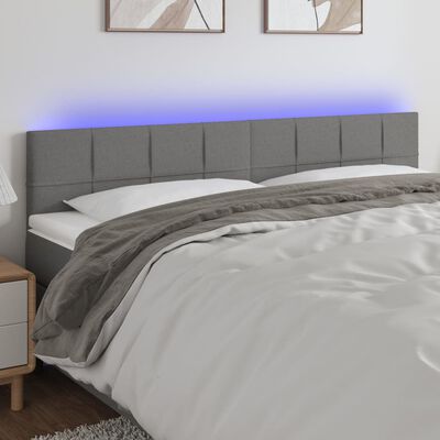 vidaXL Cabeceira de cama c/luzes LED tecido 200x5x78/88cm cinza-escuro