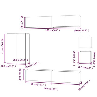 vidaXL 8 pcs conjunto móveis de TV madeira processada branco brilhante