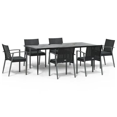 vidaXL 7 pcs conjunto de jantar p/ jardim c/ almofadões vime PE e aço