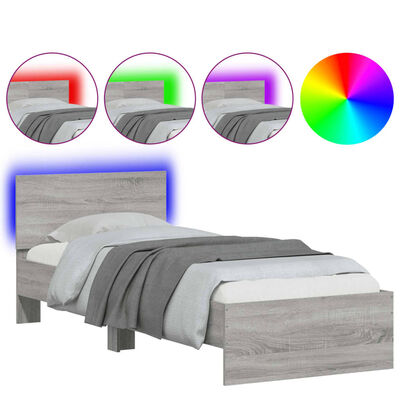 vidaXL Estrutura de cama c/ cabeceira/luzes LED 75x190 cm cinza sonoma