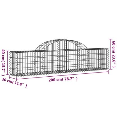 vidaXL Cestos gabião arqueados 11pcs 200x30x40/60 cm ferro galvanizado