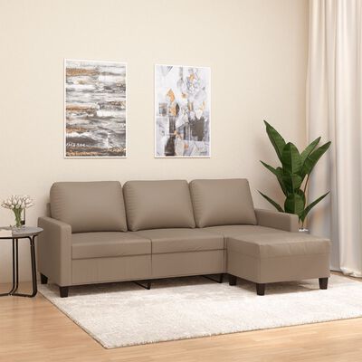 vidaXL Sofá 3 lugares c/ apoio pés 180 cm couro artificial cappuccino