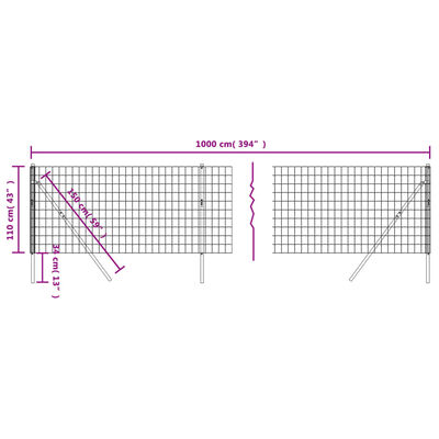 vidaXL Cerca de malha de arame 1,1x10 m aço galvanizado antracite