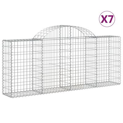 vidaXL Cestos gabião arqueados 7 pcs 200x30x80/100cm ferro galvanizado