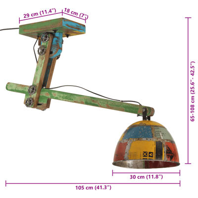 vidaXL Candeeiro de teto 25 W 105x30x65-108 cm E27 multicolorido