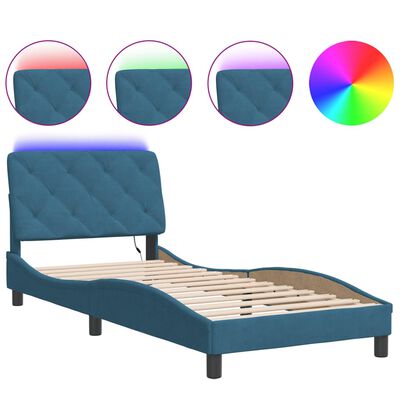 vidaXL Estrutura de cama c/ luzes LED 90x190 cm veludo azul