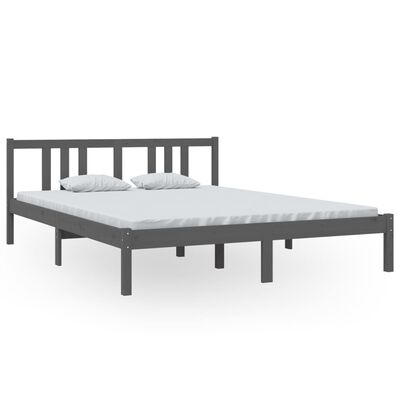 vidaXL Estrutura de cama king 150x200 cm madeira maciça cinza