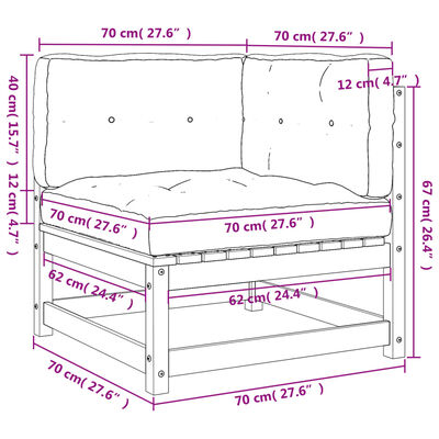 vidaXL Sofás de canto p/ jardim com almofadões 2 pcs pinho maciço