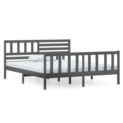 vidaXL Estrutura de cama casal 135x190 cm madeira maciça cinzento