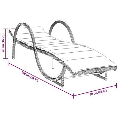 vidaXL Espreguiçadeira com almofadão 60x199x42 cm vime PE castanho