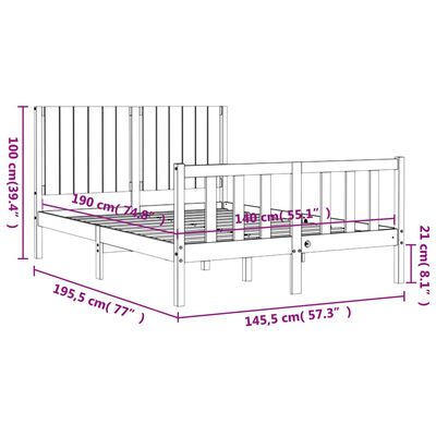 vidaXL Estrutura de cama com cabeceira 140x190 cm madeira maciça