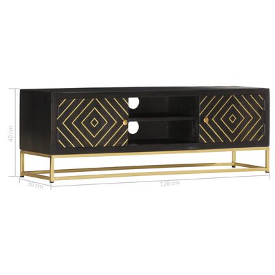 vidaXL Móvel de TV 120x30x40 cm mangueira maciça preto e dourado