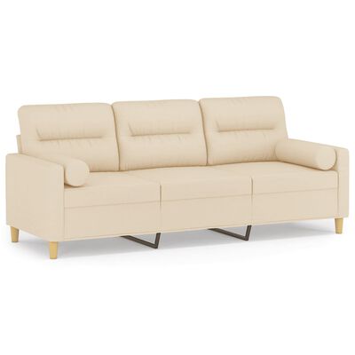 vidaXL Sofá 3 lugares + almofadas decorativas 180 cm tecido cor creme