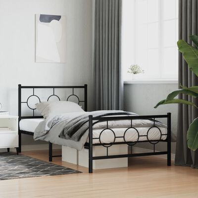 vidaXL Estrutura de cama com cabeceira e pés 100x200 cm metal preto