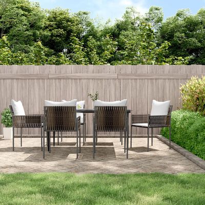 vidaXL 7 pcs conjunto de jantar p/ jardim c/ almofadões vime PE e aço