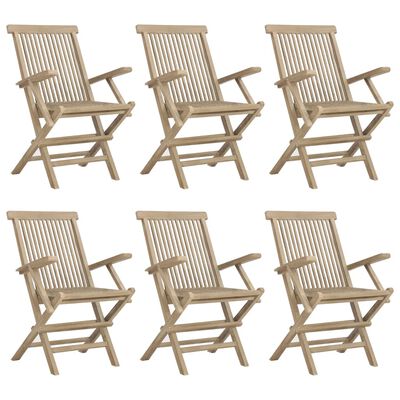 vidaXL 7 pcs conjunto de jantar p/ jardim madeira de teca maciça cinza