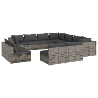 vidaXL 11 pcs conjunto lounge jardim c/ almofadões vime PE cinzento