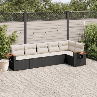 vidaXL 6 pcs conjunto sofás de jardim c/ almofadões vime PE preto