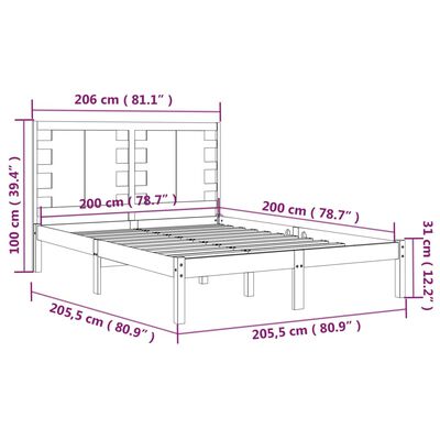 vidaXL Estrutura de cama 200x200 cm pinho maciço preto