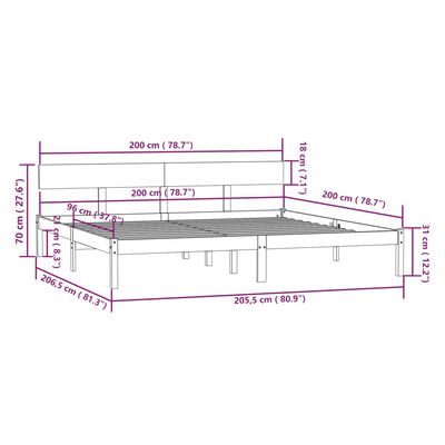 vidaXL Estrutura de cama sem colchão 200x200 cm madeira maciça