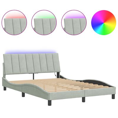 vidaXL Estrutura de cama c/ luzes LED 140x200 cm veludo cinzento-claro