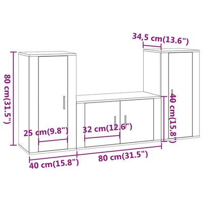 vidaXL 3 pcs conjunto móveis de TV madeira processada branco brilhante