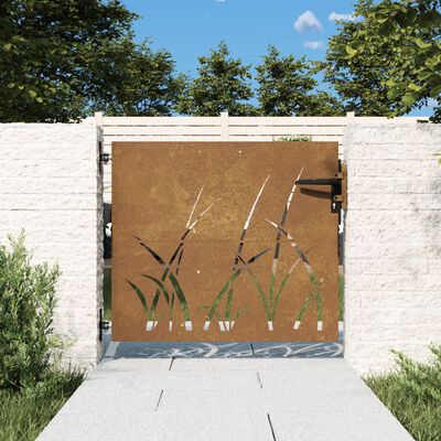 vidaXL Portão de jardim 85x75 cm aço corten design erva