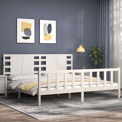 vidaXL Estrutura de cama com cabeceira 200x200cm madeira maciça branco