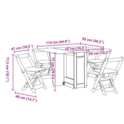 vidaXL 5 pcs conj. de jantar dobrável Corona madeira de pinho branco