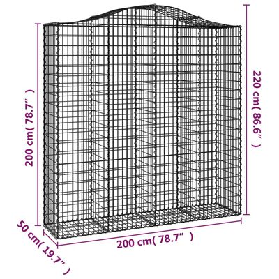 vidaXL Cestos gabião arqueados 3pcs 200x50x200/220cm ferro galvanizado