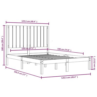 vidaXL Estrutura de cama pequena casal 120x190 cm pinho maciço