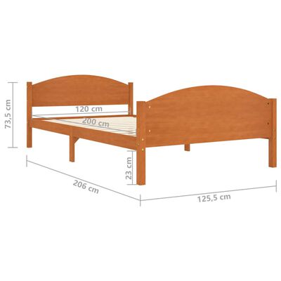 vidaXL Estrutura de cama 120x200 cm pinho maciço castanho mel