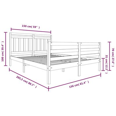 vidaXL Estrutura de cama king 150x200 cm madeira maciça