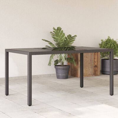 vidaXL Mesa de jardim com tampo de vidro 150x90x75 cm vime PE preto