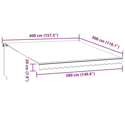 vidaXL Toldo retrátil manual com luzes LEDs 400x300cm antracite/branco