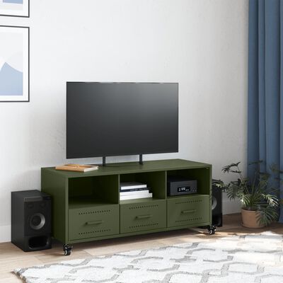 vidaXL Móvel de TV 100,5x39x43,5 cm aço verde-azeitona