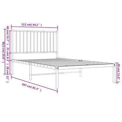 vidaXL Estrutura de cama em metal com cabeceira 107x203 cm branco